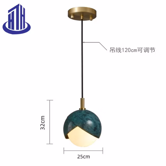 Luz pendente interior em arco circular de metal verde simples e moderno (8866)