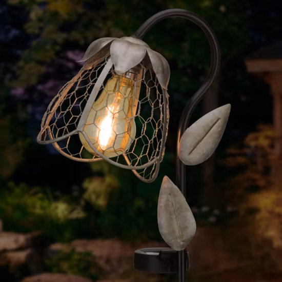 Decoração de estaca de luz solar para jardim de flores de metal